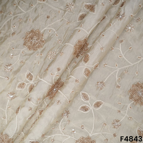 Dyeable Cutdana Thread Sequins Embroidered Shimmer Tissue Fabric- F4843